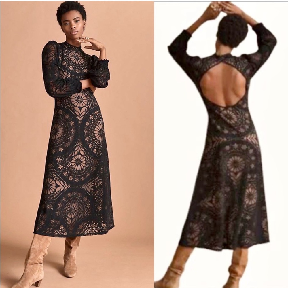 Anthropologie Black Lace Backless Dress